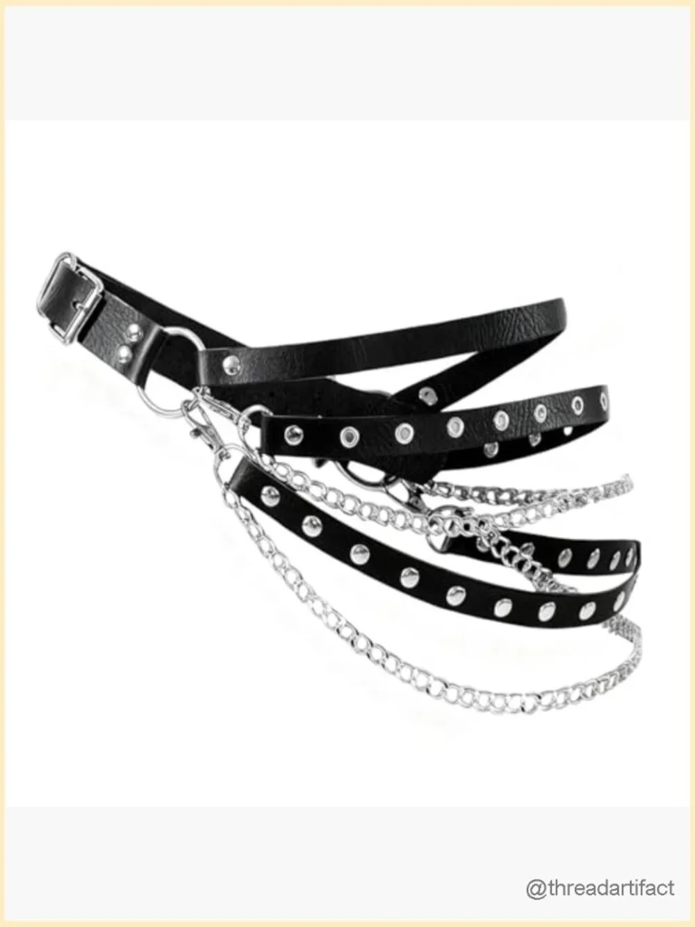 PU Leather Layered Chain Belt for Women, Adjustable Gothic Punk Waist Belt with